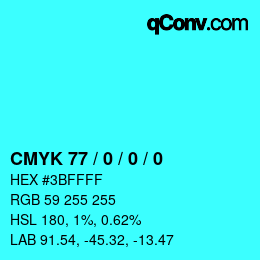颜色代码: CMYK 77 / 0 / 0 / 0 | qconv.com