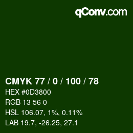 颜色代码: CMYK 77 / 0 / 100 / 78 | qconv.com