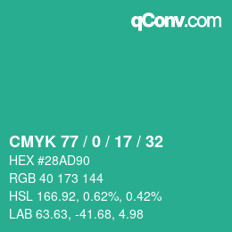 Color code: CMYK 77 / 0 / 17 / 32 | qconv.com