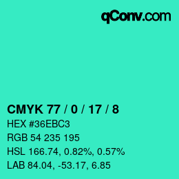 Color code: CMYK 77 / 0 / 17 / 8 | qconv.com