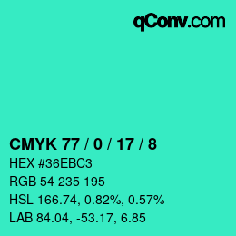 Color code: CMYK 77 / 0 / 17 / 8 | qconv.com