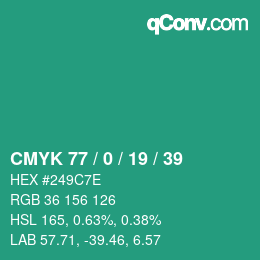 Código de color: CMYK 77 / 0 / 19 / 39 | qconv.com