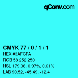カラーコード: CMYK 77 / 0 / 1 / 1 | qconv.com