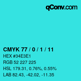 カラーコード: CMYK 77 / 0 / 1 / 11 | qconv.com