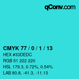 Color code: CMYK 77 / 0 / 1 / 13 | qconv.com