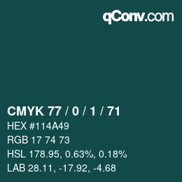 Farbcode: CMYK 77 / 0 / 1 / 71 | qconv.com