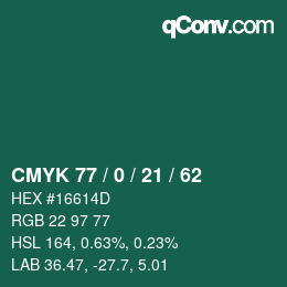 颜色代码: CMYK 77 / 0 / 21 / 62 | qconv.com