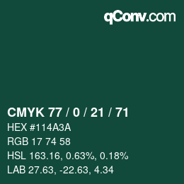 Farbcode: CMYK 77 / 0 / 21 / 71 | qconv.com