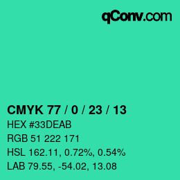 Color code: CMYK 77 / 0 / 23 / 13 | qconv.com