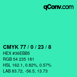颜色代码: CMYK 77 / 0 / 23 / 8 | qconv.com