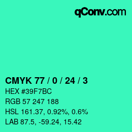 Color code: CMYK 77 / 0 / 24 / 3 | qconv.com