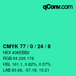 カラーコード: CMYK 77 / 0 / 24 / 8 | qconv.com