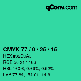 カラーコード: CMYK 77 / 0 / 25 / 15 | qconv.com