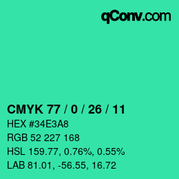 Color code: CMYK 77 / 0 / 26 / 11 | qconv.com