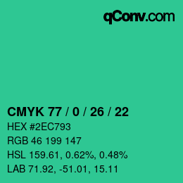 Color code: CMYK 77 / 0 / 26 / 22 | qconv.com