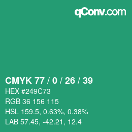 Color code: CMYK 77 / 0 / 26 / 39 | qconv.com