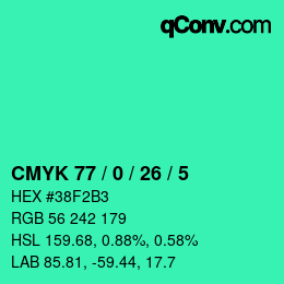 Color code: CMYK 77 / 0 / 26 / 5 | qconv.com