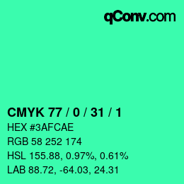 颜色代码: CMYK 77 / 0 / 31 / 1 | qconv.com