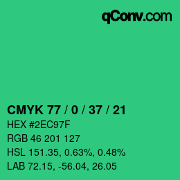 Color code: CMYK 77 / 0 / 37 / 21 | qconv.com