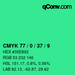カラーコード: CMYK 77 / 0 / 37 / 9 | qconv.com