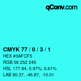 Color code: CMYK 77 / 0 / 3 / 1 | qconv.com