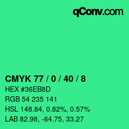 カラーコード: CMYK 77 / 0 / 40 / 8 | qconv.com