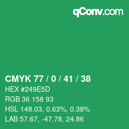 Color code: CMYK 77 / 0 / 41 / 38 | qconv.com