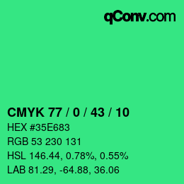 颜色代码: CMYK 77 / 0 / 43 / 10 | qconv.com