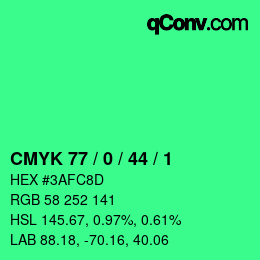颜色代码: CMYK 77 / 0 / 44 / 1 | qconv.com