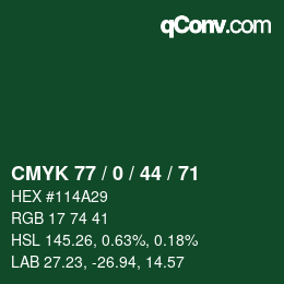 Farbcode: CMYK 77 / 0 / 44 / 71 | qconv.com