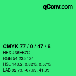 Color code: CMYK 77 / 0 / 47 / 8 | qconv.com