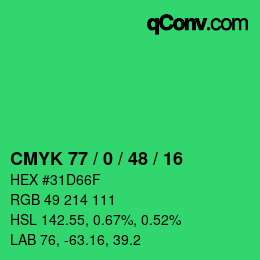 Color code: CMYK 77 / 0 / 48 / 16 | qconv.com