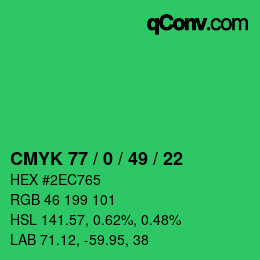 Farbcode: CMYK 77 / 0 / 49 / 22 | qconv.com