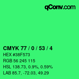 カラーコード: CMYK 77 / 0 / 53 / 4 | qconv.com