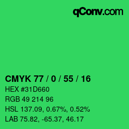 Farbcode: CMYK 77 / 0 / 55 / 16 | qconv.com