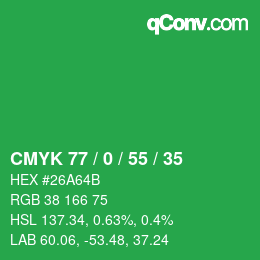 Color code: CMYK 77 / 0 / 55 / 35 | qconv.com