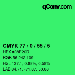 カラーコード: CMYK 77 / 0 / 55 / 5 | qconv.com