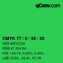 颜色代码: CMYK 77 / 0 / 59 / 20 | qconv.com