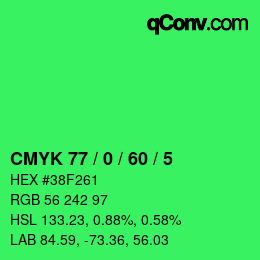 颜色代码: CMYK 77 / 0 / 60 / 5 | qconv.com