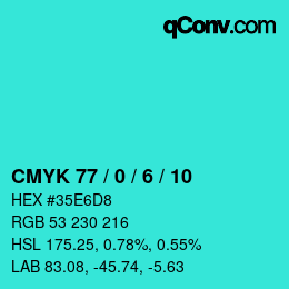 颜色代码: CMYK 77 / 0 / 6 / 10 | qconv.com