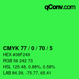 颜色代码: CMYK 77 / 0 / 70 / 5 | qconv.com