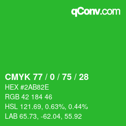 颜色代码: CMYK 77 / 0 / 75 / 28 | qconv.com