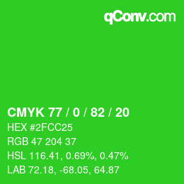 Color code: CMYK 77 / 0 / 82 / 20 | qconv.com