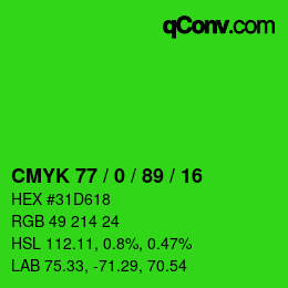 Color code: CMYK 77 / 0 / 89 / 16 | qconv.com