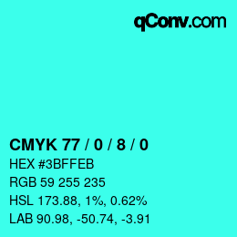 Color code: CMYK 77 / 0 / 8 / 0 | qconv.com