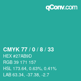 カラーコード: CMYK 77 / 0 / 8 / 33 | qconv.com