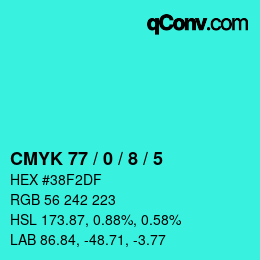 カラーコード: CMYK 77 / 0 / 8 / 5 | qconv.com