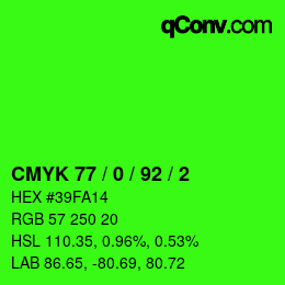 カラーコード: CMYK 77 / 0 / 92 / 2 | qconv.com