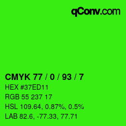 カラーコード: CMYK 77 / 0 / 93 / 7 | qconv.com