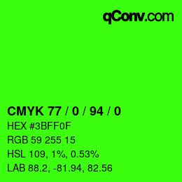 颜色代码: CMYK 77 / 0 / 94 / 0 | qconv.com